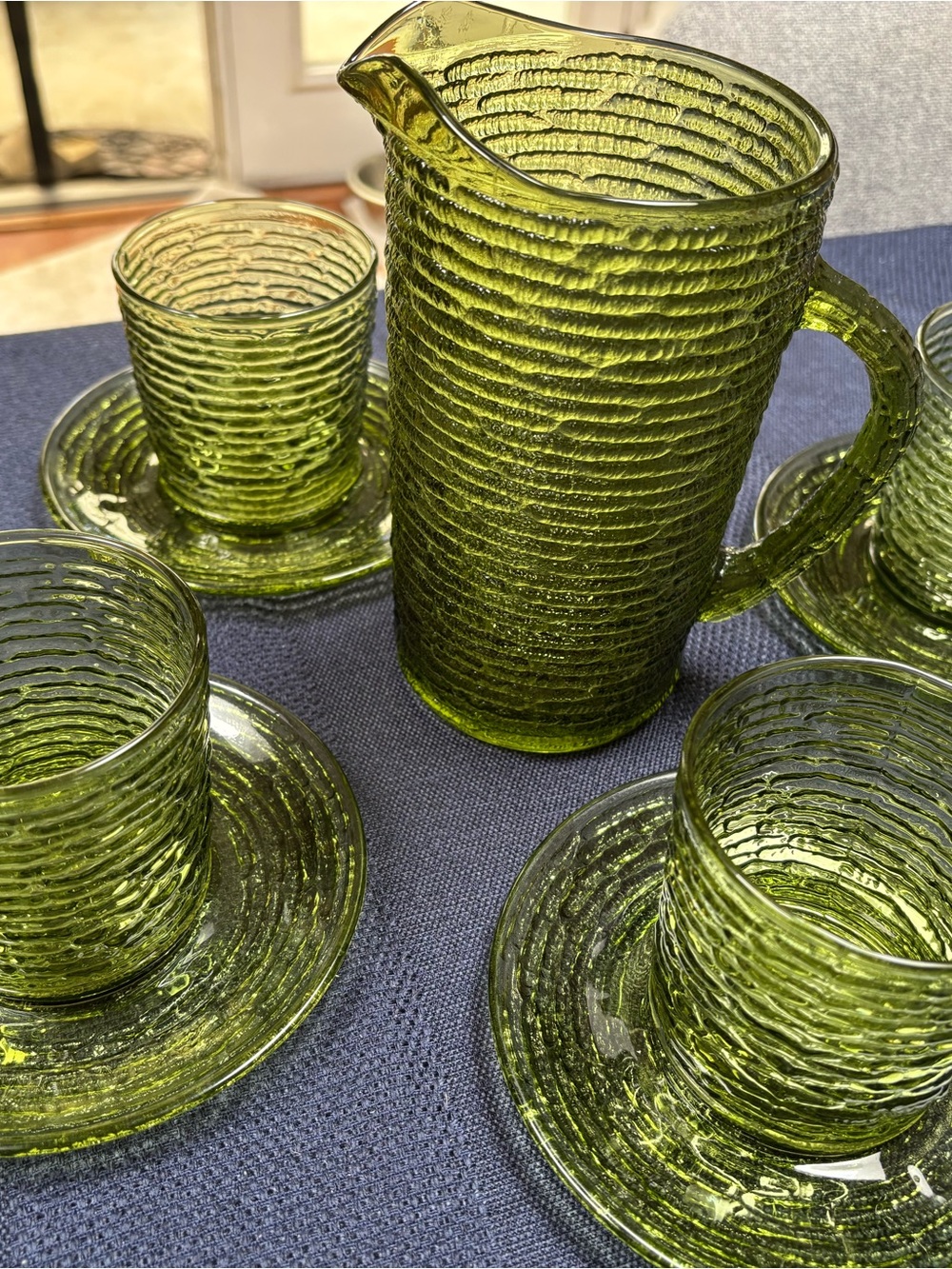 Vintage Fire King Soreno Glass Pitcher and Cup Set